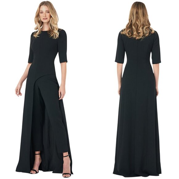 Kay Unger Pants - Kay Unger Davina Walk Thru Jumpsuit Women's 6 Black Formal Cocktail Party NWT
